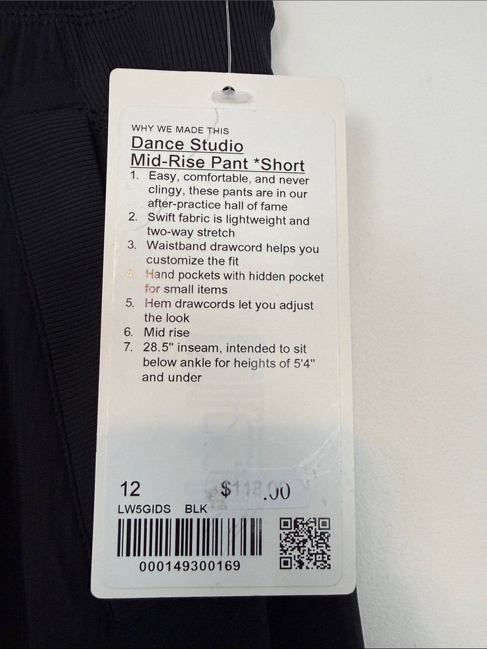 Lululemon Black Dance Studio Mid Rise Pull On Pants. Size 12. Short. NWT - Picture 7 of 14